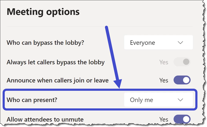 Microsoft Teams - Meeting Options