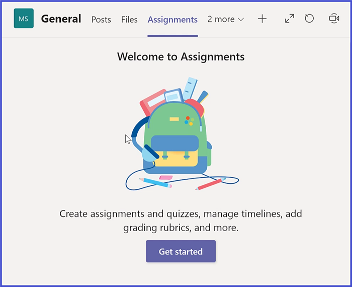 Microsoft Teams - Assignments Start Page