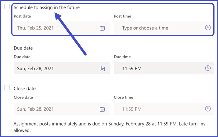 Microsoft Teams - Assignment Scheduling Options